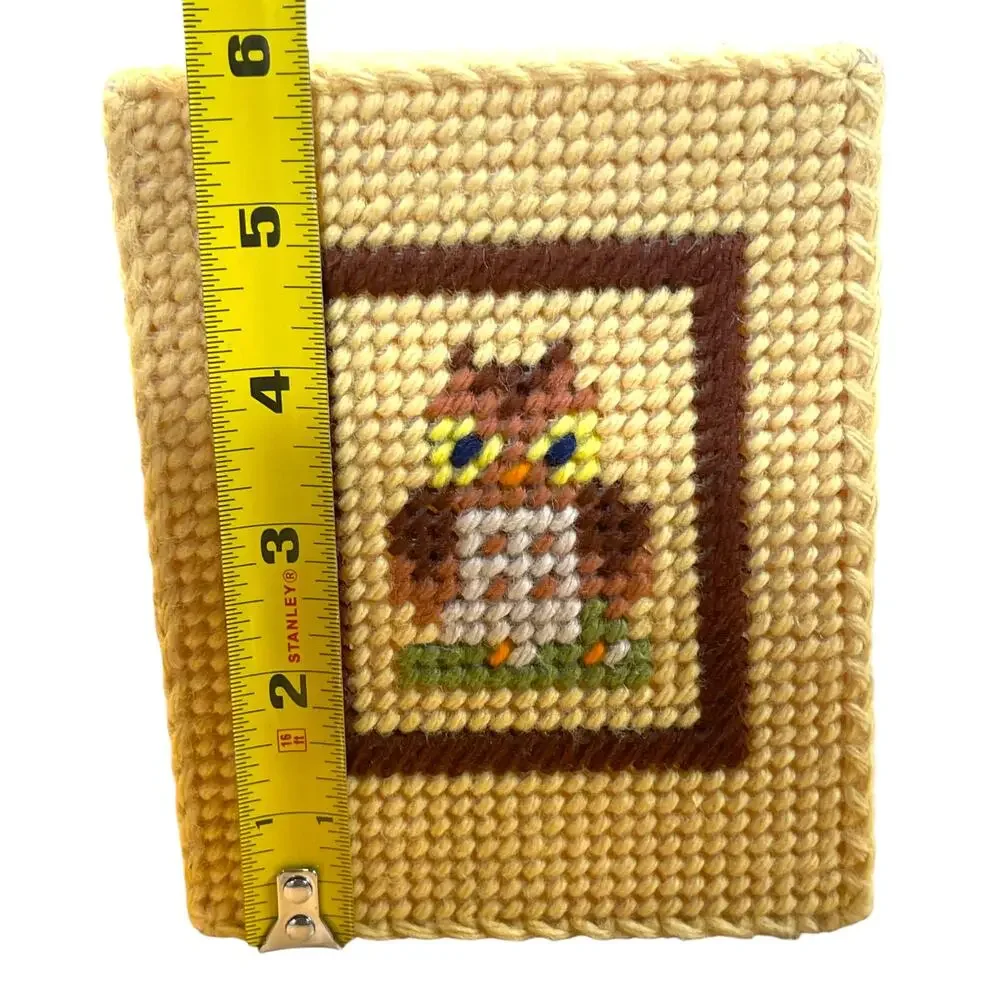 Vintage Handmade Yarn Wrapped Owl Tissue Box Cover Plastic Canvas